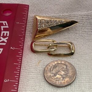 Gold Crystal Accent Geometric Link Brooch - A Triangle Brooch with Rhinestones